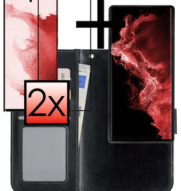 NoXx NoXx Samsung Galaxy S22 Ultra Hoesje Bookcase Uitneembaar Met 2x Screenprotector - Zwart