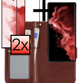 NoXx NoXx Samsung Galaxy S22 Ultra Hoesje Bookcase Uitneembaar Met 2x Screenprotector - Bruin