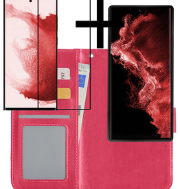 NoXx NoXx Samsung Galaxy S22 Ultra Hoesje Bookcase Uitneembaar Met Screenprotector - Donkerroze