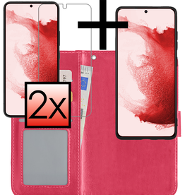 NoXx NoXx Samsung Galaxy S22 Hoesje Bookcase Uitneembaar Met 2x Screenprotector - Donkerroze