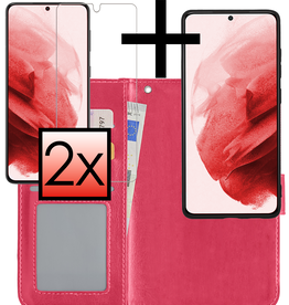 NoXx NoXx Samsung Galaxy S21 Hoesje Bookcase Uitneembaar Met 2x Screenprotector - Donkerroze