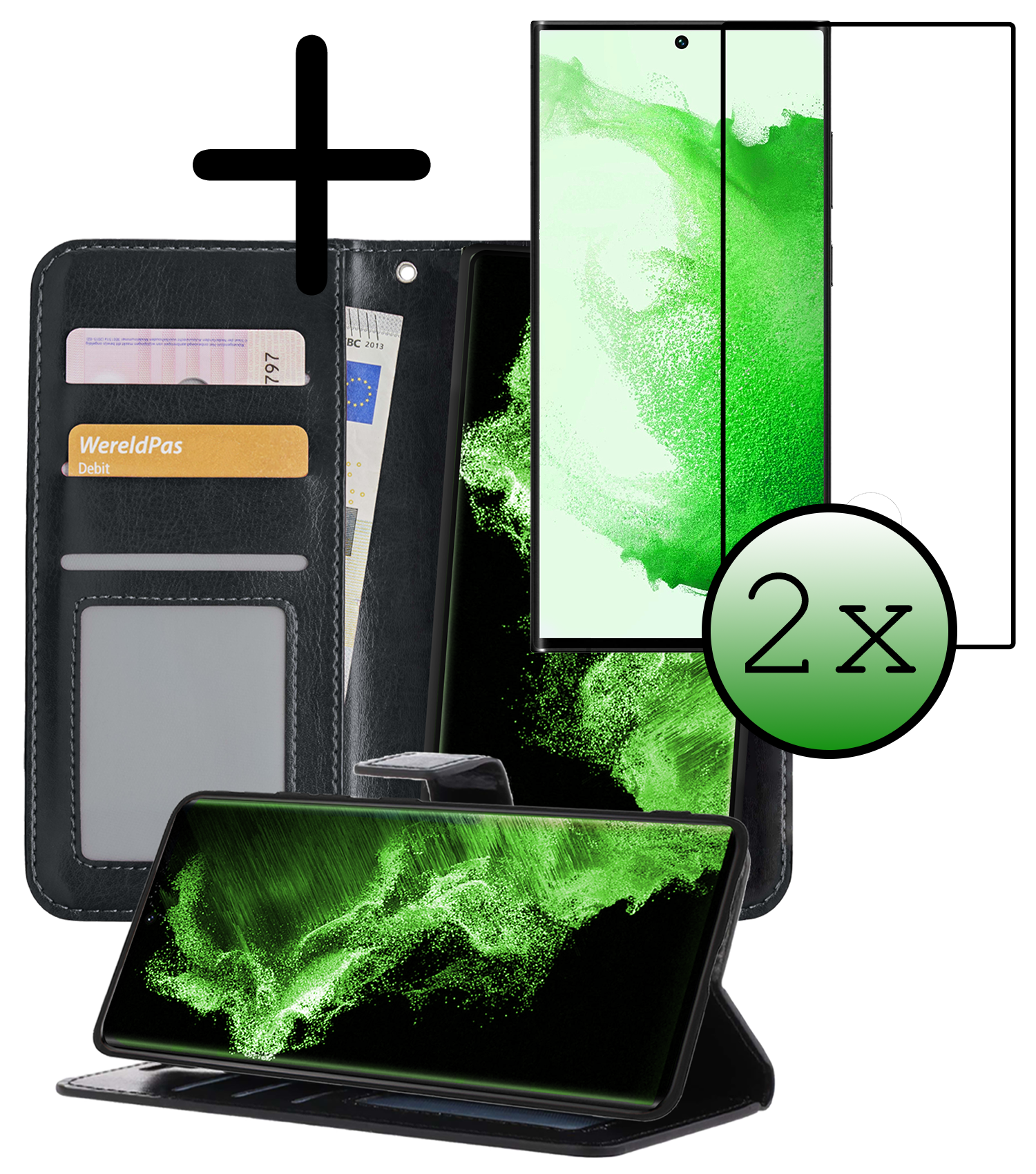 BASEY. Hoes Geschikt voor <model> Hoesje Bookcase Hoes 2-in-1 Cover Met 2x Screenprotector - Hoesje Geschikt voor <model2> Hoes 2-in-1 Hoesje Case - <color>
