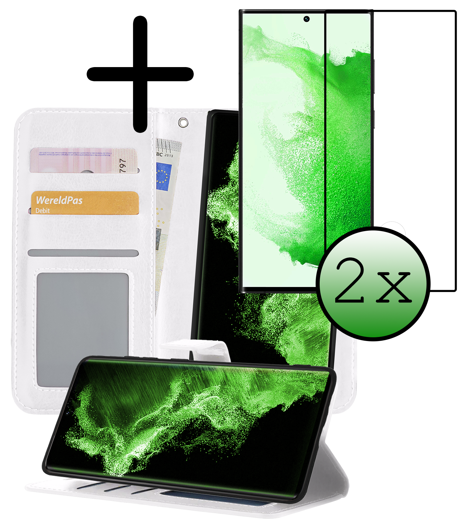 BASEY. Hoes Geschikt voor <model> Hoesje Bookcase Hoes 2-in-1 Cover Met 2x Screenprotector - Hoesje Geschikt voor <model2> Hoes 2-in-1 Hoesje Case - <color>