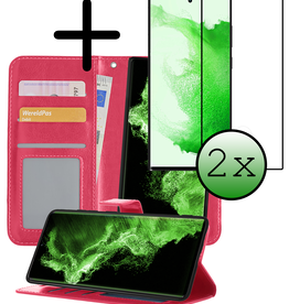BASEY. BASEY. Samsung Galaxy S22 Ultra Hoesje Bookcase Uitneembaar Met 2x Screenprotector - Donkerroze