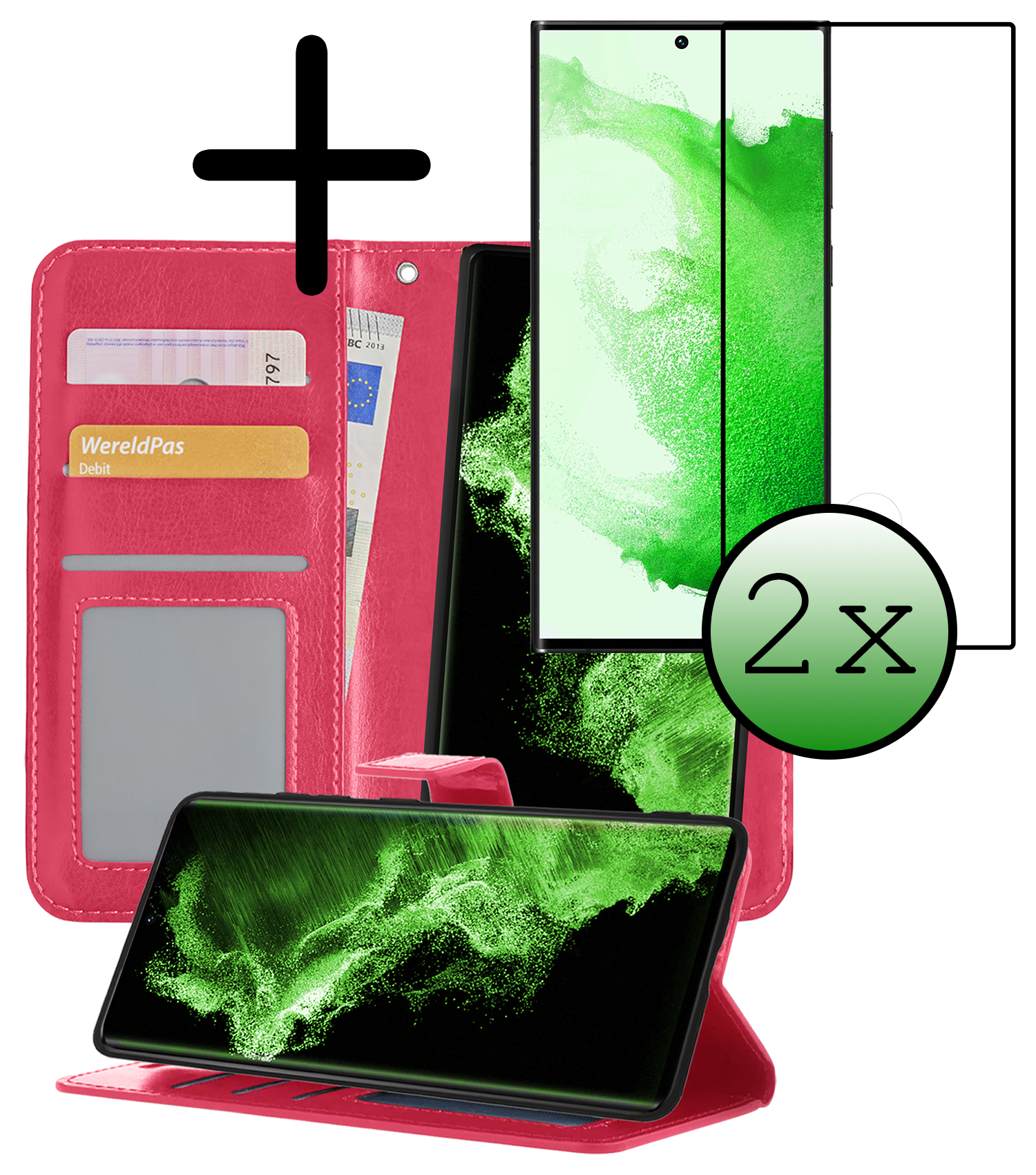 BASEY. Hoes Geschikt voor <model> Hoesje Bookcase Hoes 2-in-1 Cover Met 2x Screenprotector - Hoesje Geschikt voor <model2> Hoes 2-in-1 Hoesje Case - <color>