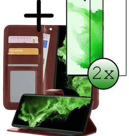 BASEY. BASEY. Samsung Galaxy S22 Ultra Hoesje Bookcase Uitneembaar Met 2x Screenprotector - Bruin