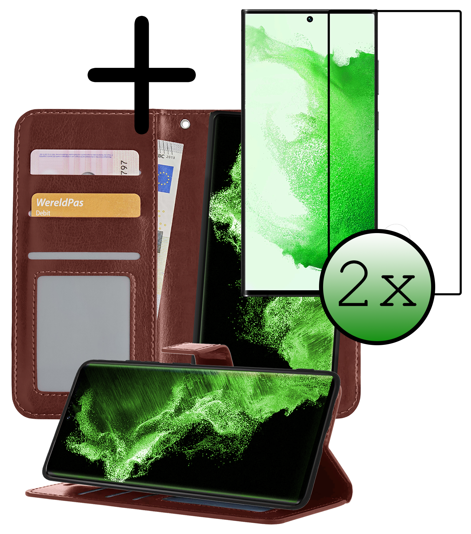 BASEY. Hoes Geschikt voor <model> Hoesje Bookcase Hoes 2-in-1 Cover Met 2x Screenprotector - Hoesje Geschikt voor <model2> Hoes 2-in-1 Hoesje Case - <color>