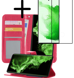 BASEY. BASEY. Samsung Galaxy S22 Ultra Hoesje Bookcase Uitneembaar Met Screenprotector - Donkerroze