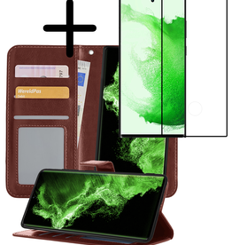 BASEY. BASEY. Samsung Galaxy S22 Ultra Hoesje Bookcase Uitneembaar Met Screenprotector - Bruin