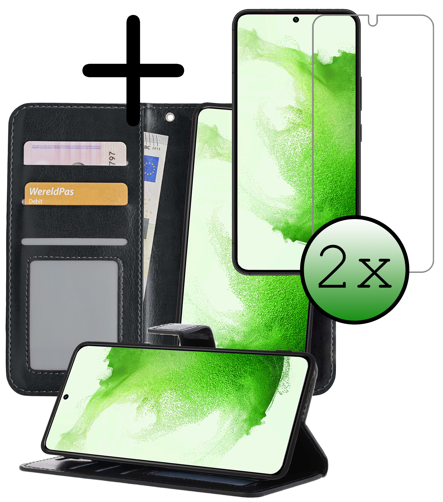 BASEY. Hoes Geschikt voor <model> Hoesje Bookcase Hoes 2-in-1 Cover Met 2x Screenprotector - Hoesje Geschikt voor <model2> Hoes 2-in-1 Hoesje Case - <color>