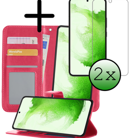 BASEY. BASEY. Samsung Galaxy S22 Plus Hoesje Bookcase Uitneembaar Met 2x Screenprotector - Donkerroze