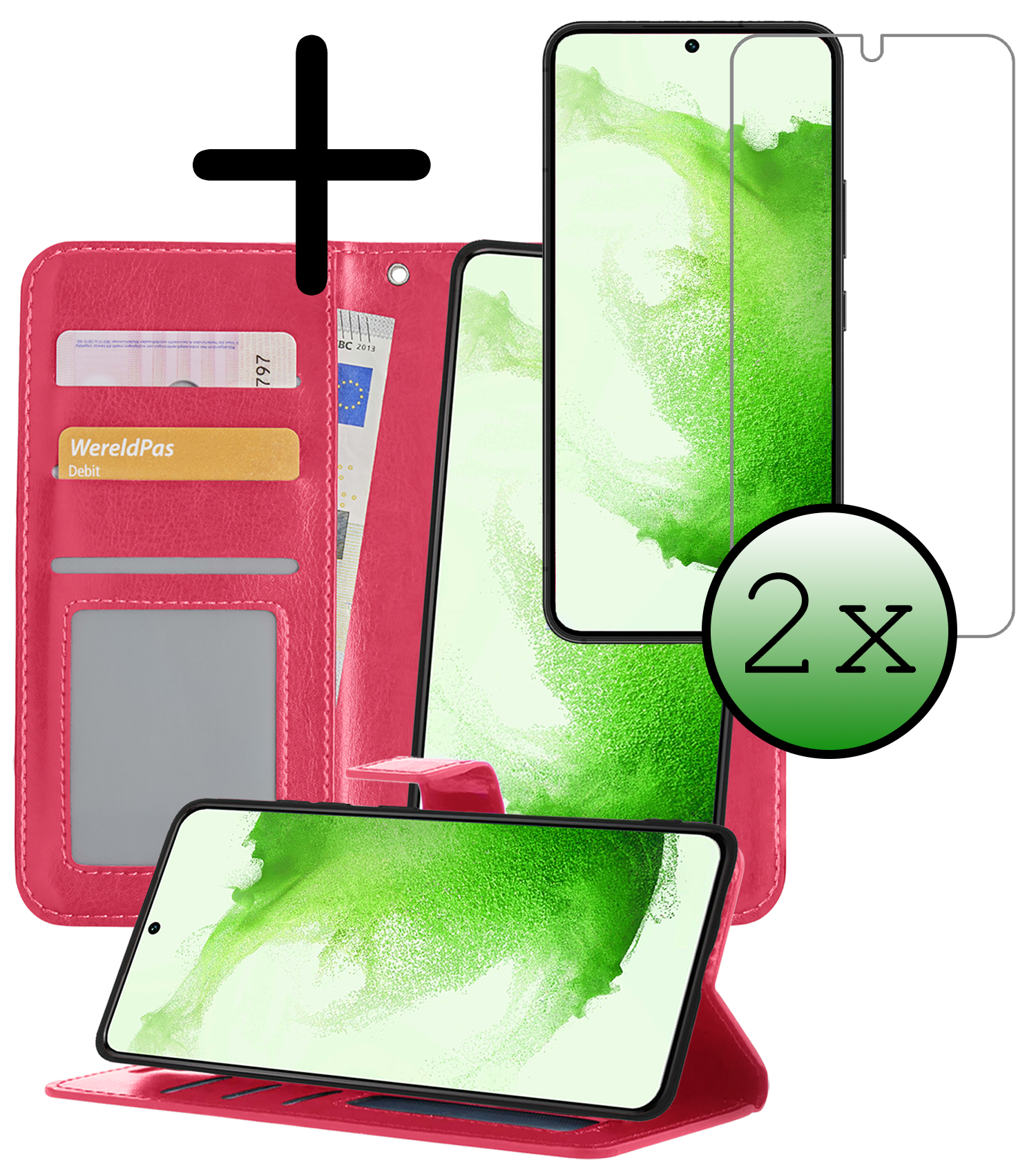 BASEY. Hoes Geschikt voor <model> Hoesje Bookcase Hoes 2-in-1 Cover Met 2x Screenprotector - Hoesje Geschikt voor <model2> Hoes 2-in-1 Hoesje Case - <color>