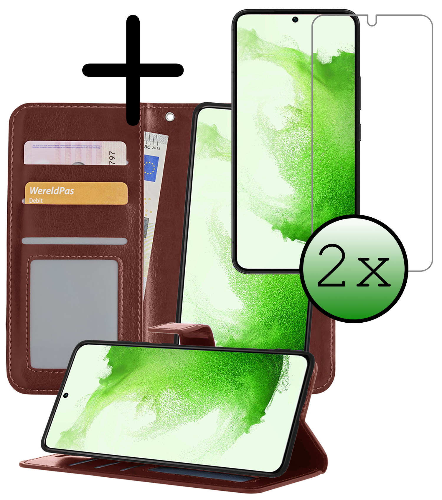 BASEY. Hoes Geschikt voor <model> Hoesje Bookcase Hoes 2-in-1 Cover Met 2x Screenprotector - Hoesje Geschikt voor <model2> Hoes 2-in-1 Hoesje Case - <color>