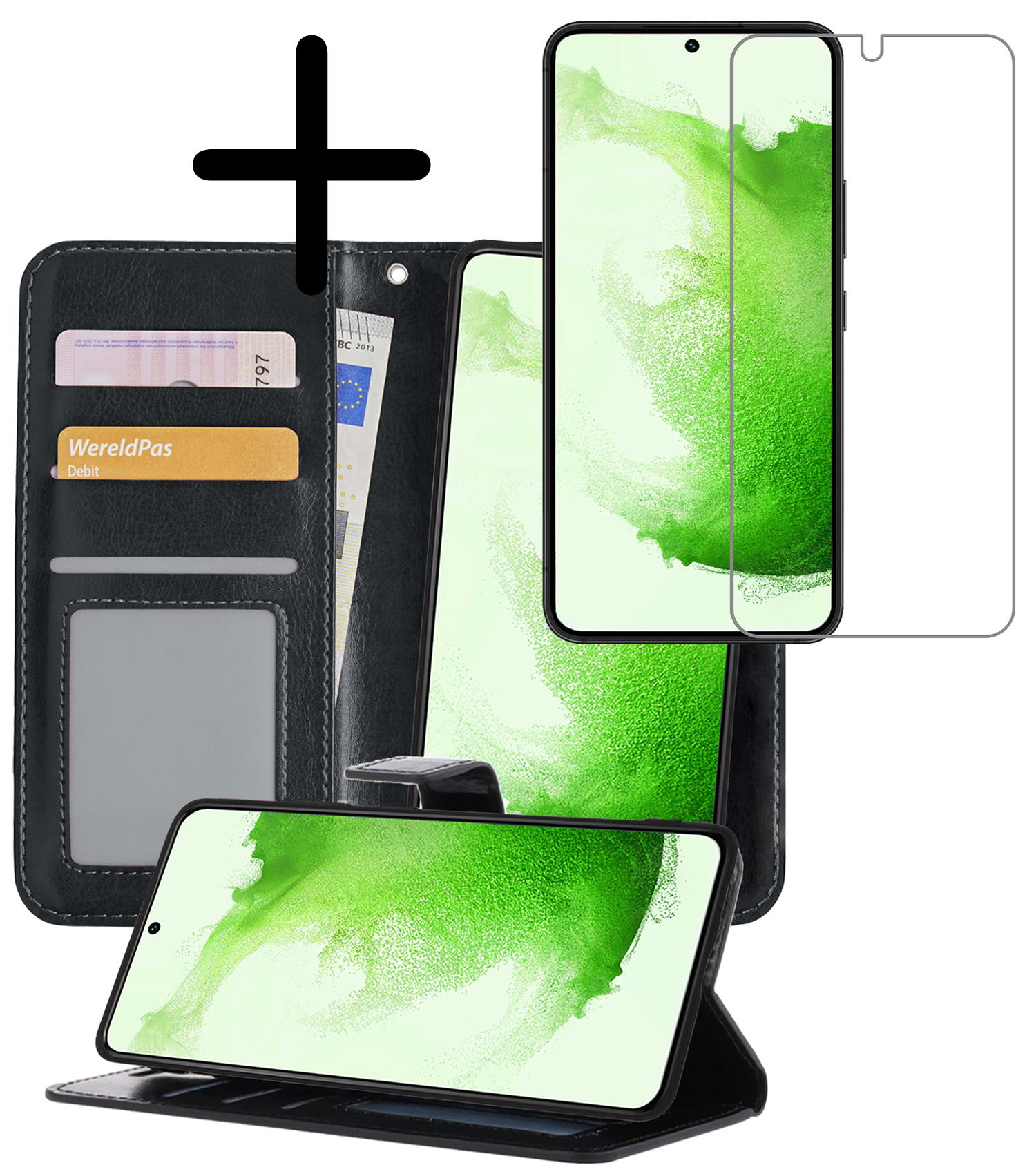 BASEY. Hoes Geschikt voor <model> Hoesje Bookcase Hoes 2-in-1 Cover Met Screenprotector - Hoesje Geschikt voor <model2> Hoes 2-in-1 Hoesje Case - <color>