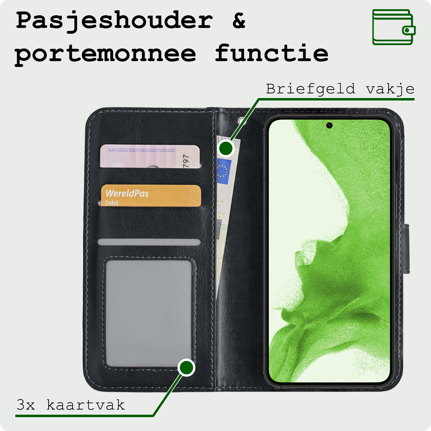 BASEY. Hoes Geschikt voor <model> Hoesje Bookcase Hoes 2-in-1 Cover - Hoesje Geschikt voor <model2> Hoes 2-in-1 Hoesje Case - <color>