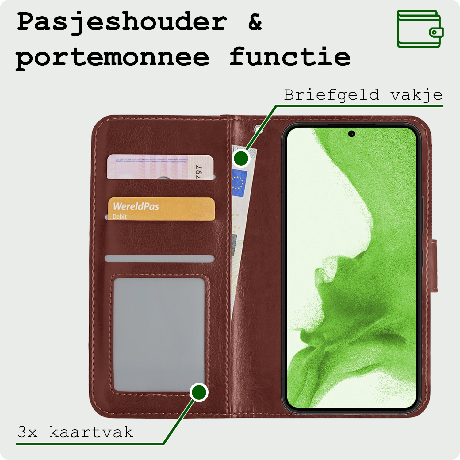 BASEY. Hoes Geschikt voor <model> Hoesje Bookcase Hoes 2-in-1 Cover - Hoesje Geschikt voor <model2> Hoes 2-in-1 Hoesje Case - <color>