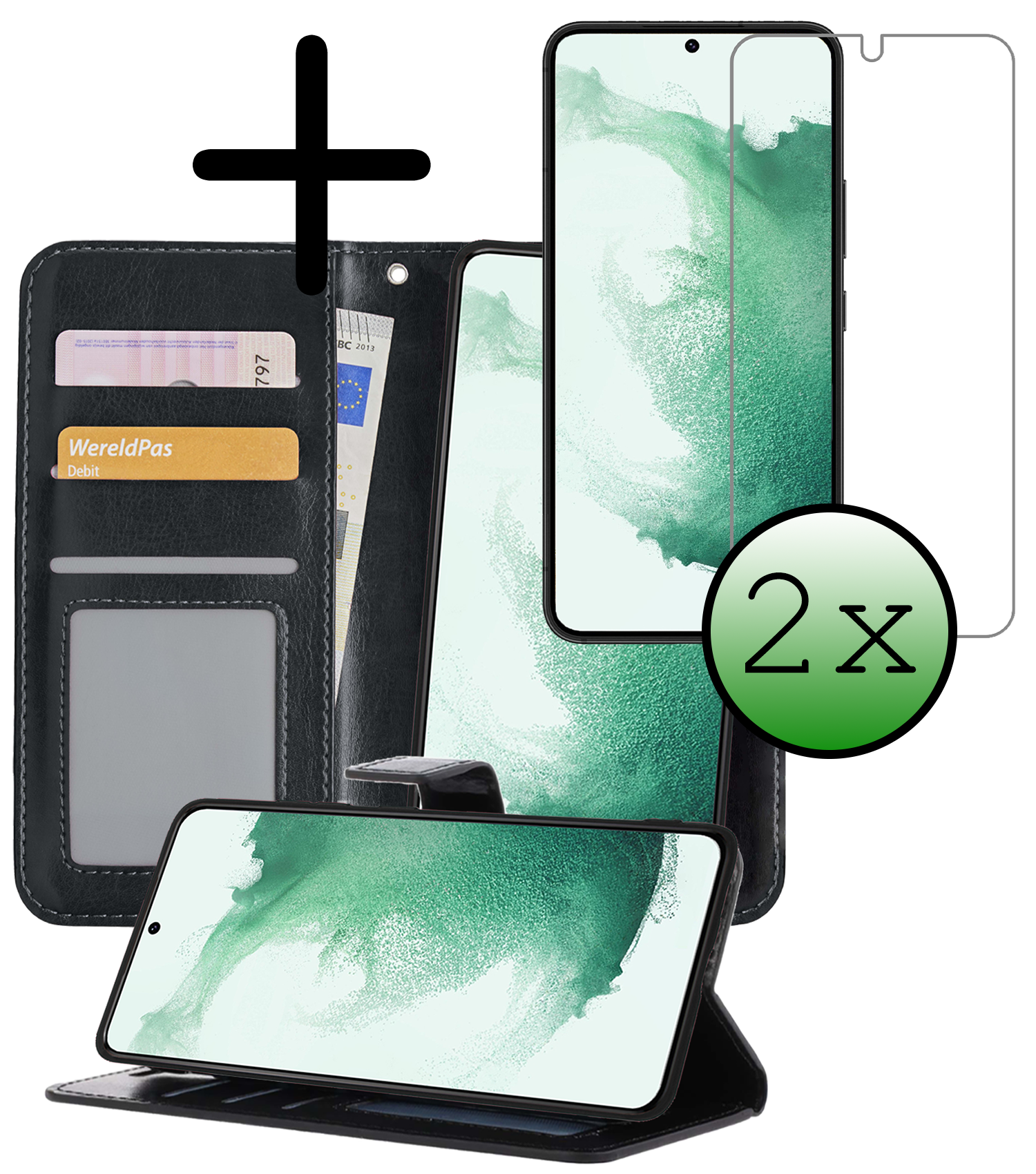 BASEY. Hoes Geschikt voor <model> Hoesje Bookcase Hoes 2-in-1 Cover Met 2x Screenprotector - Hoesje Geschikt voor <model2> Hoes 2-in-1 Hoesje Case - <color>