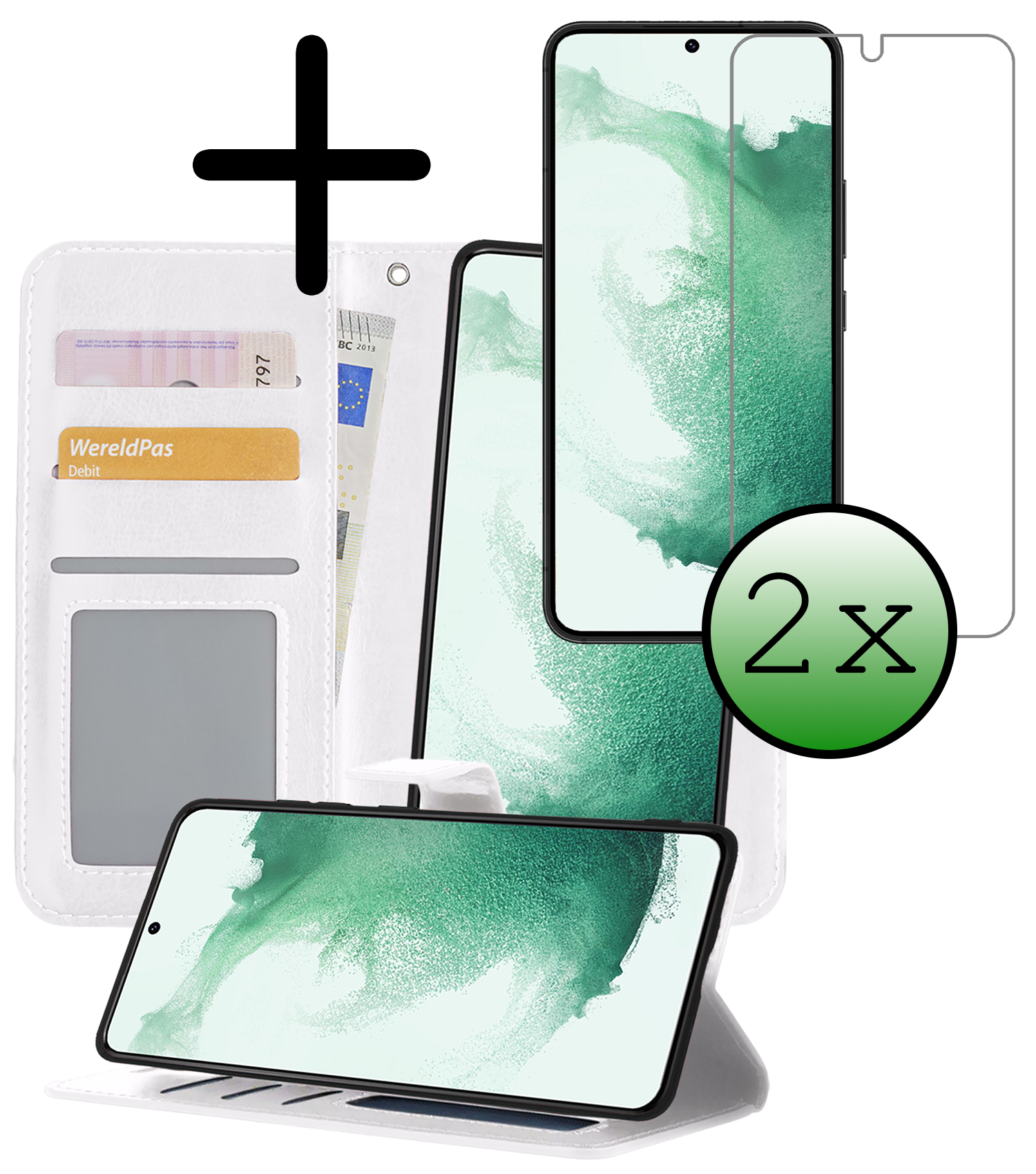 BASEY. Hoes Geschikt voor <model> Hoesje Bookcase Hoes 2-in-1 Cover Met 2x Screenprotector - Hoesje Geschikt voor <model2> Hoes 2-in-1 Hoesje Case - <color>