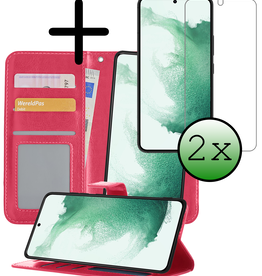 BASEY. BASEY. Samsung Galaxy S22 Hoesje Bookcase Uitneembaar Met 2x Screenprotector - Donkerroze