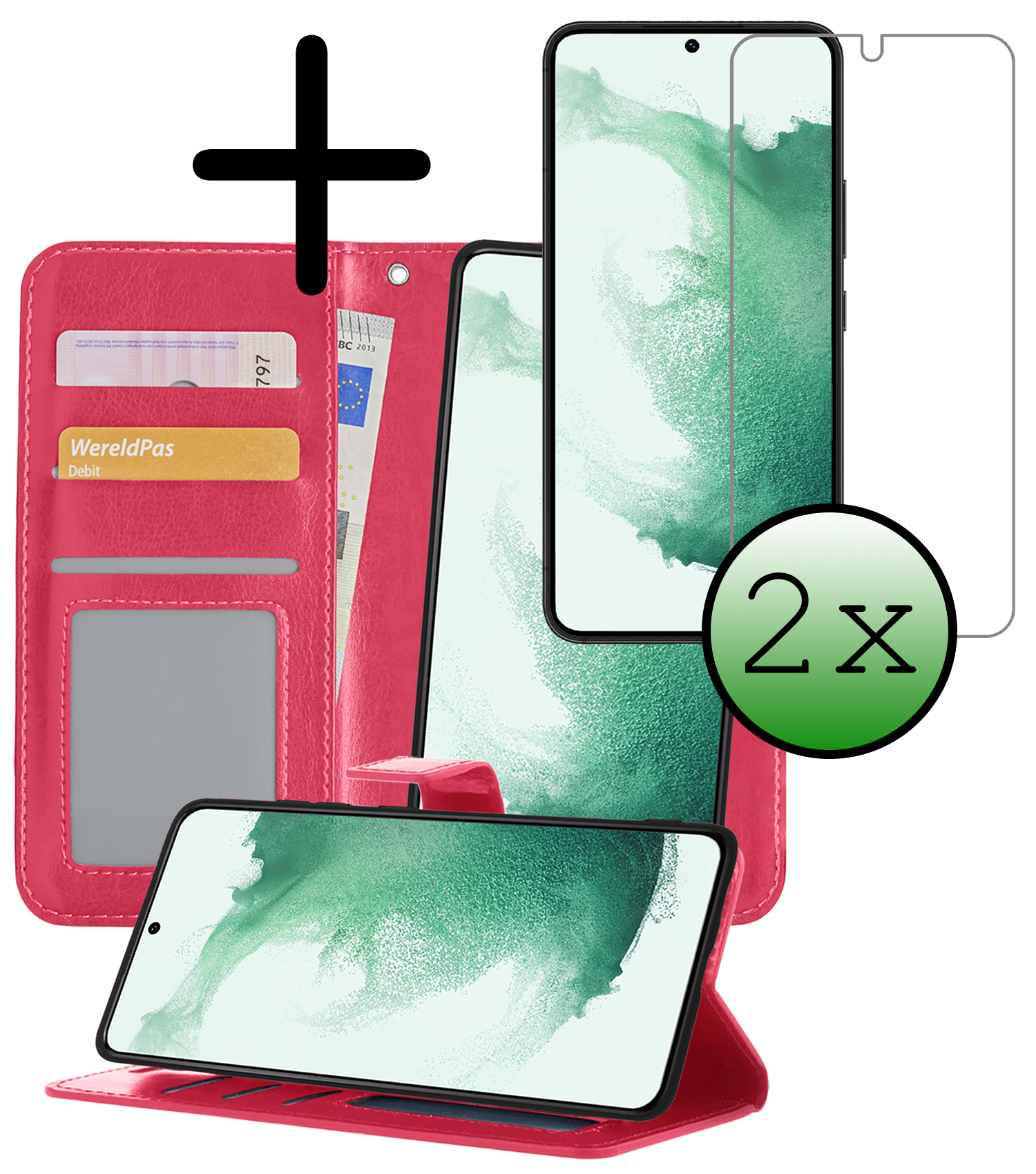 BASEY. Hoes Geschikt voor <model> Hoesje Bookcase Hoes 2-in-1 Cover Met 2x Screenprotector - Hoesje Geschikt voor <model2> Hoes 2-in-1 Hoesje Case - <color>