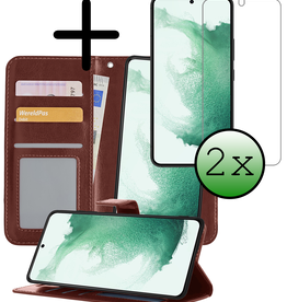BASEY. BASEY. Samsung Galaxy S22 Hoesje Bookcase Uitneembaar Met 2x Screenprotector - Bruin
