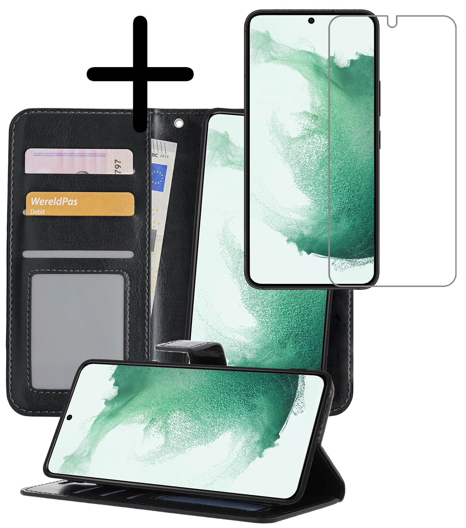 BASEY. Hoes Geschikt voor <model> Hoesje Bookcase Hoes 2-in-1 Cover Met Screenprotector - Hoesje Geschikt voor <model2> Hoes 2-in-1 Hoesje Case - <color>