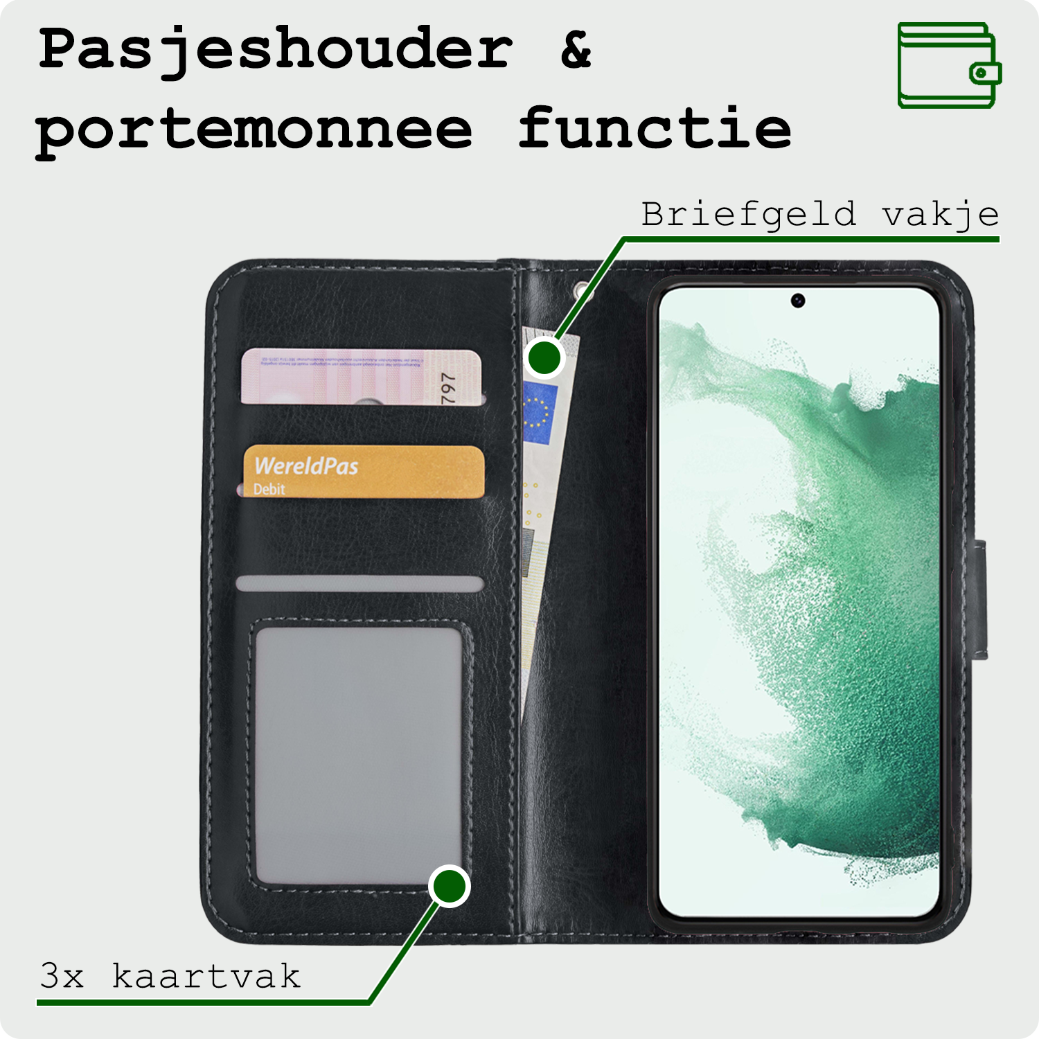 BASEY. Hoes Geschikt voor <model> Hoesje Bookcase Hoes 2-in-1 Cover Met Screenprotector - Hoesje Geschikt voor <model2> Hoes 2-in-1 Hoesje Case - <color>