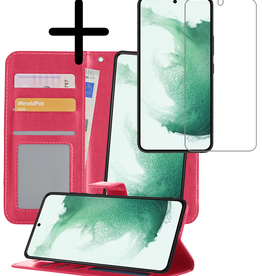 BASEY. BASEY. Samsung Galaxy S22 Hoesje Bookcase Uitneembaar Met Screenprotector - Donkerroze