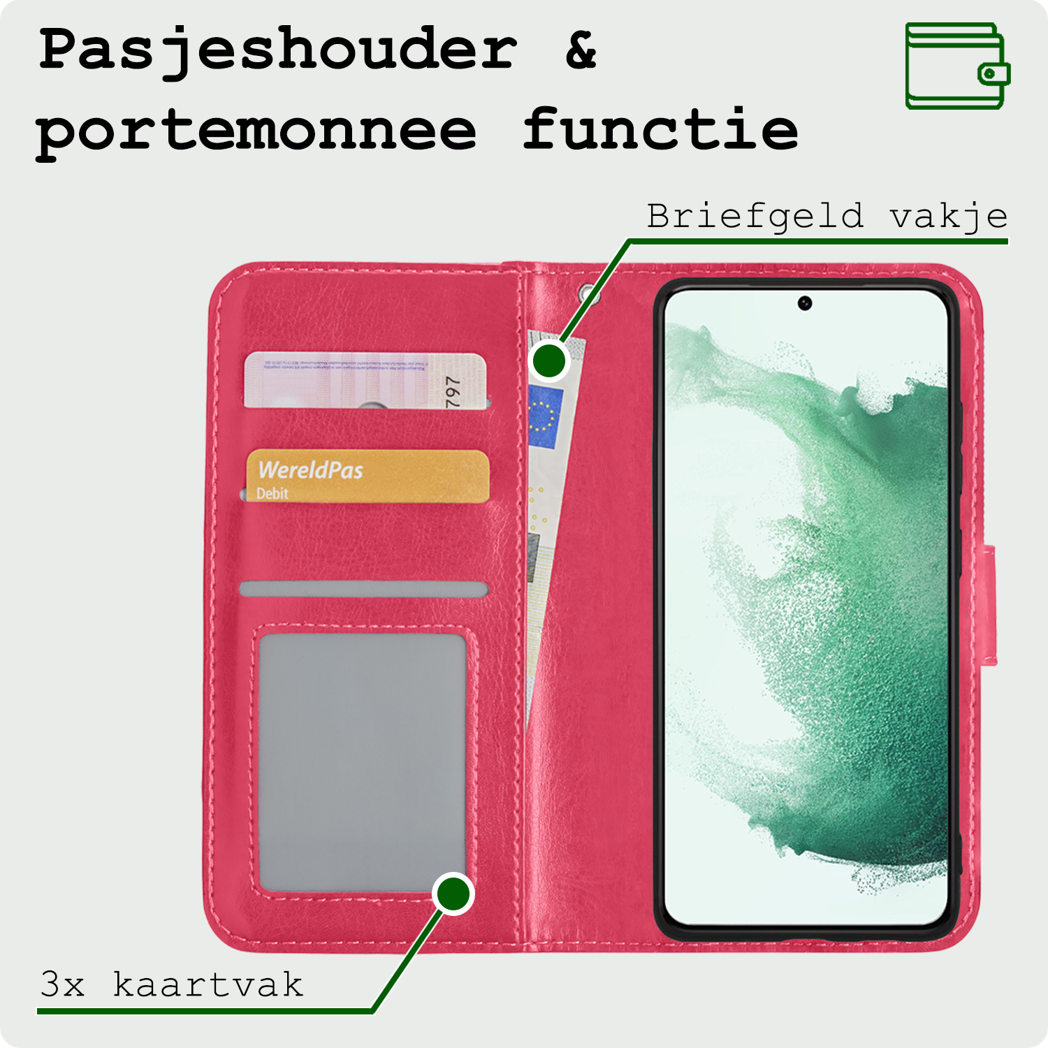 BASEY. Hoes Geschikt voor <model> Hoesje Bookcase Hoes 2-in-1 Cover - Hoesje Geschikt voor <model2> Hoes 2-in-1 Hoesje Case - <color>