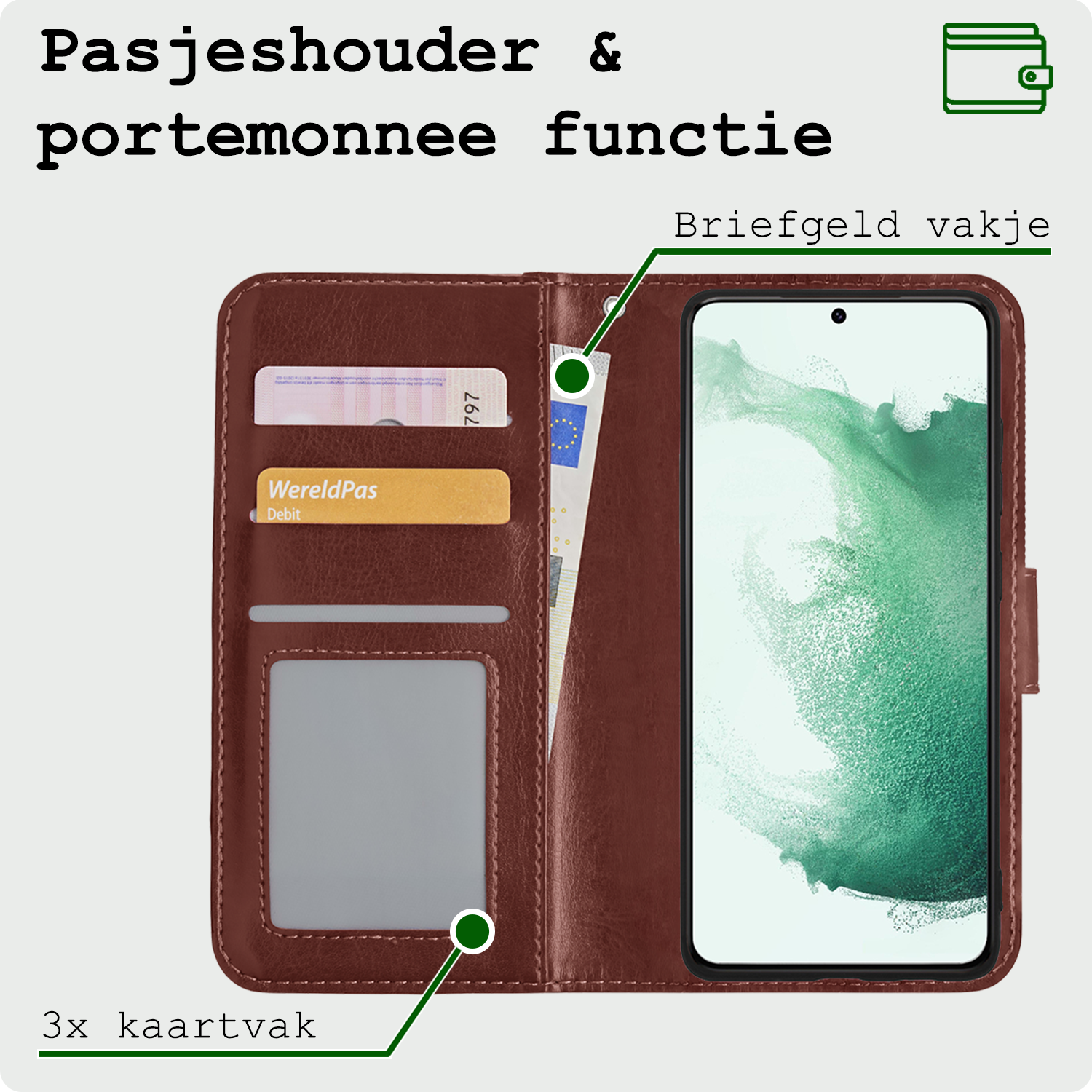 BASEY. Hoes Geschikt voor <model> Hoesje Bookcase Hoes 2-in-1 Cover - Hoesje Geschikt voor <model2> Hoes 2-in-1 Hoesje Case - <color>
