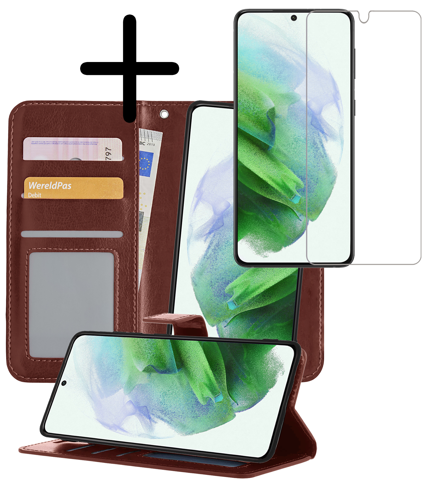 BASEY. Hoes Geschikt voor <model> Hoesje Bookcase Hoes 2-in-1 Cover Met Screenprotector - Hoesje Geschikt voor <model2> Hoes 2-in-1 Hoesje Case - <color>