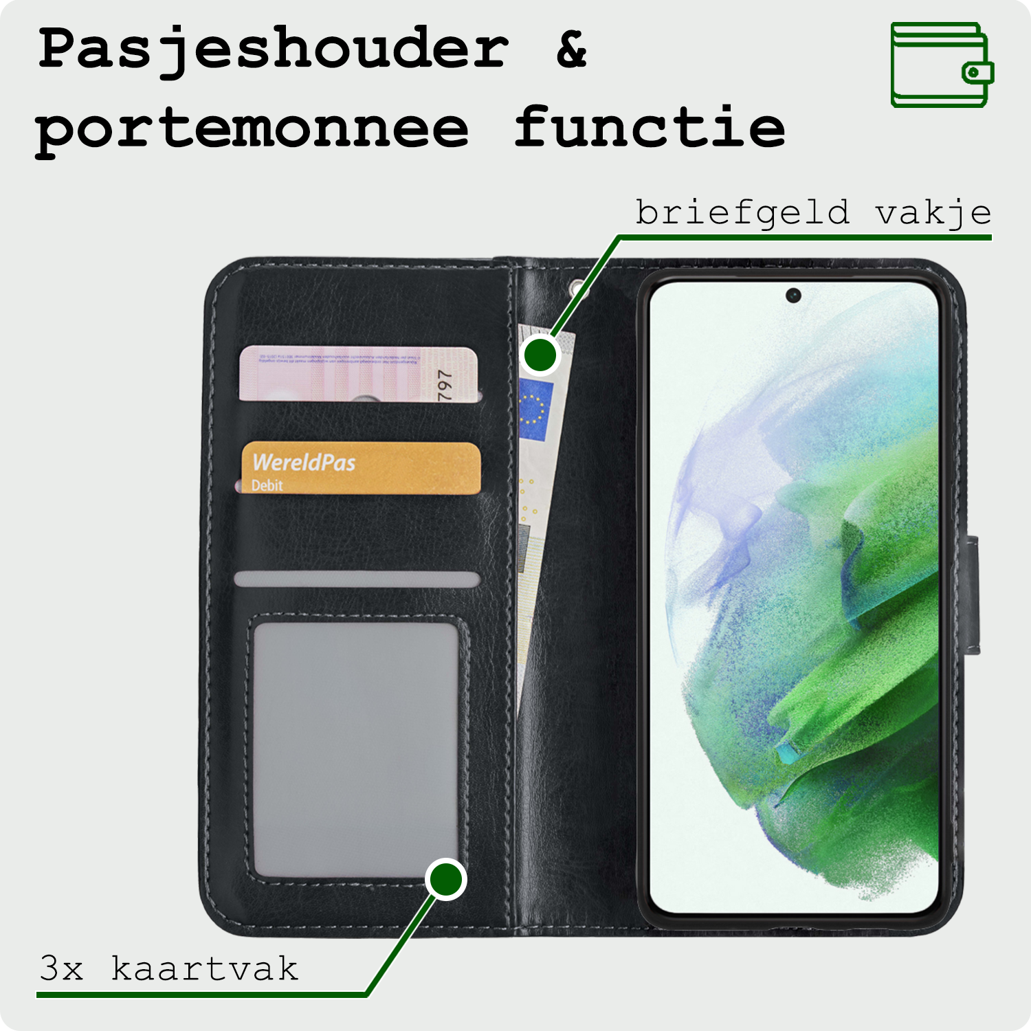 BASEY. Hoes Geschikt voor <model> Hoesje Bookcase Hoes 2-in-1 Cover - Hoesje Geschikt voor <model2> Hoes 2-in-1 Hoesje Case - <color>