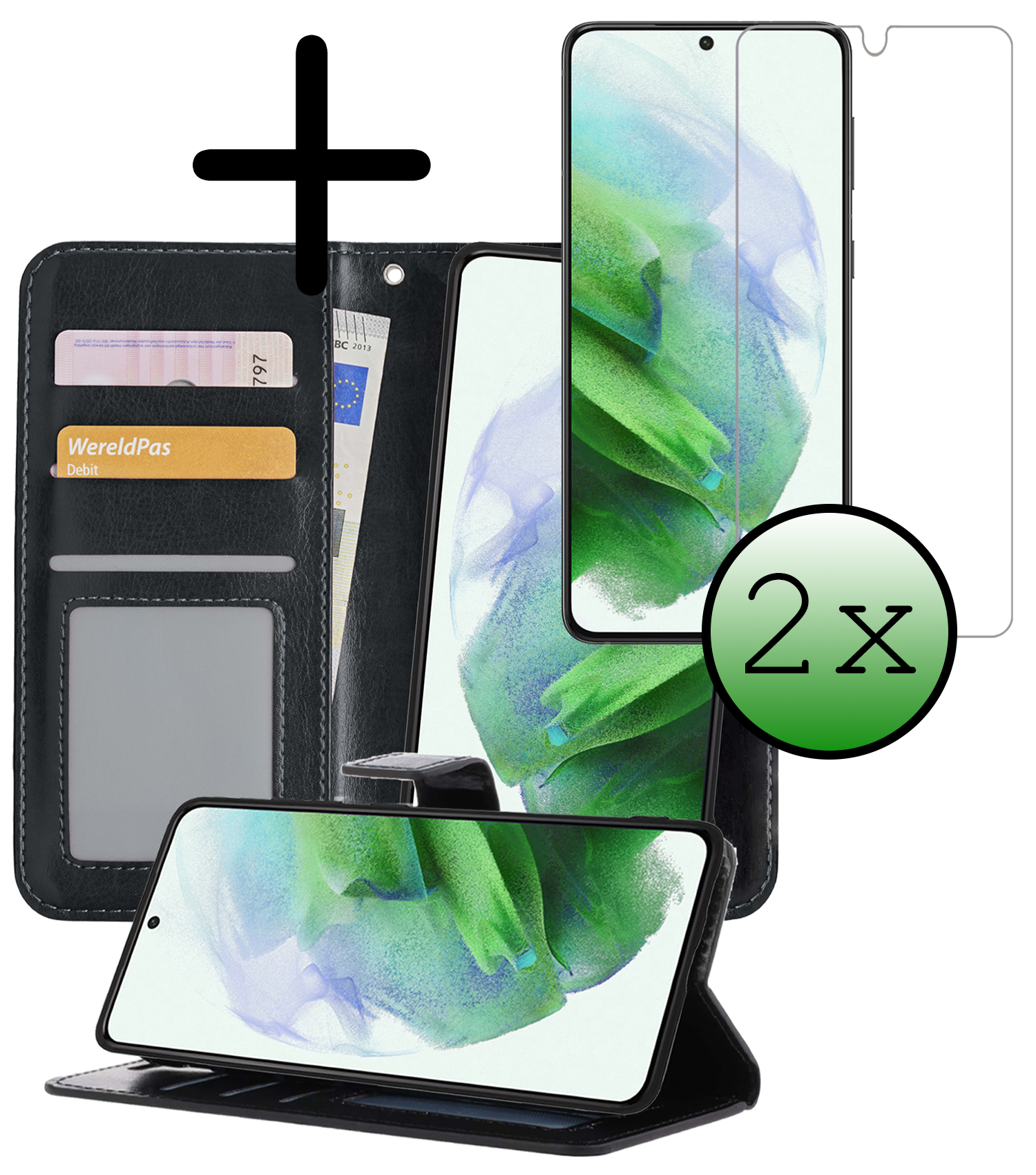 BASEY. Hoes Geschikt voor <model> Hoesje Bookcase Hoes 2-in-1 Cover Met 2x Screenprotector - Hoesje Geschikt voor <model2> Hoes 2-in-1 Hoesje Case - <color>