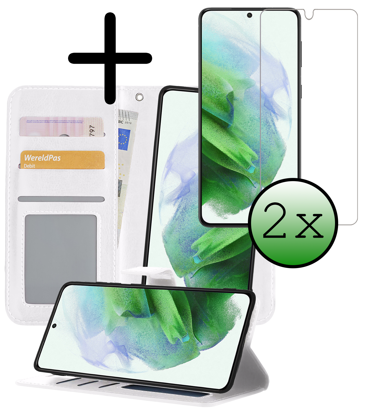 BASEY. Hoes Geschikt voor <model> Hoesje Bookcase Hoes 2-in-1 Cover Met 2x Screenprotector - Hoesje Geschikt voor <model2> Hoes 2-in-1 Hoesje Case - <color>