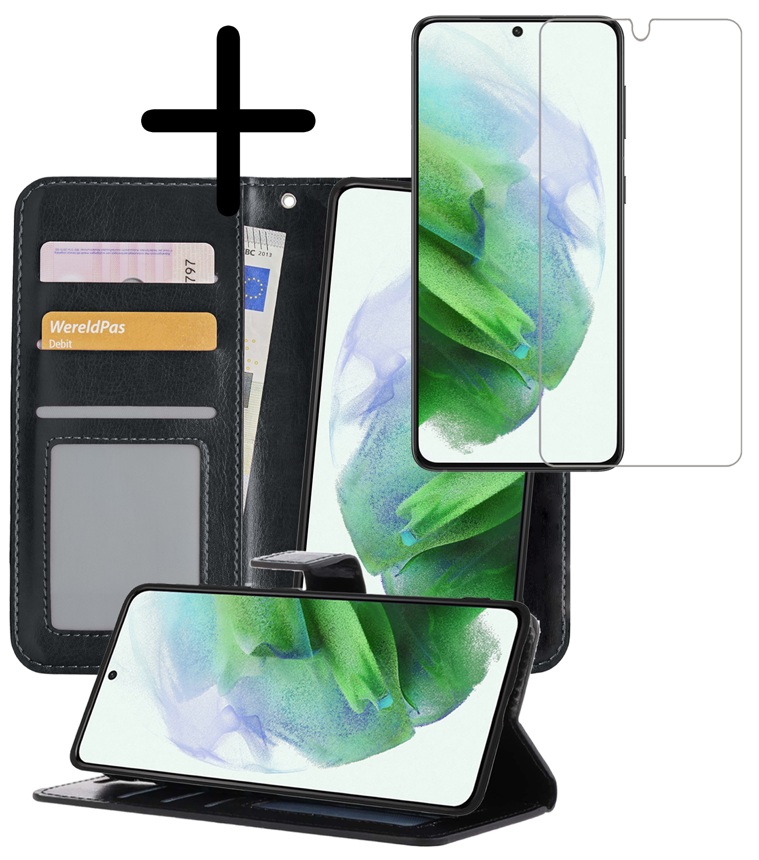 BASEY. Hoes Geschikt voor <model> Hoesje Bookcase Hoes 2-in-1 Cover Met Screenprotector - Hoesje Geschikt voor <model2> Hoes 2-in-1 Hoesje Case - <color>