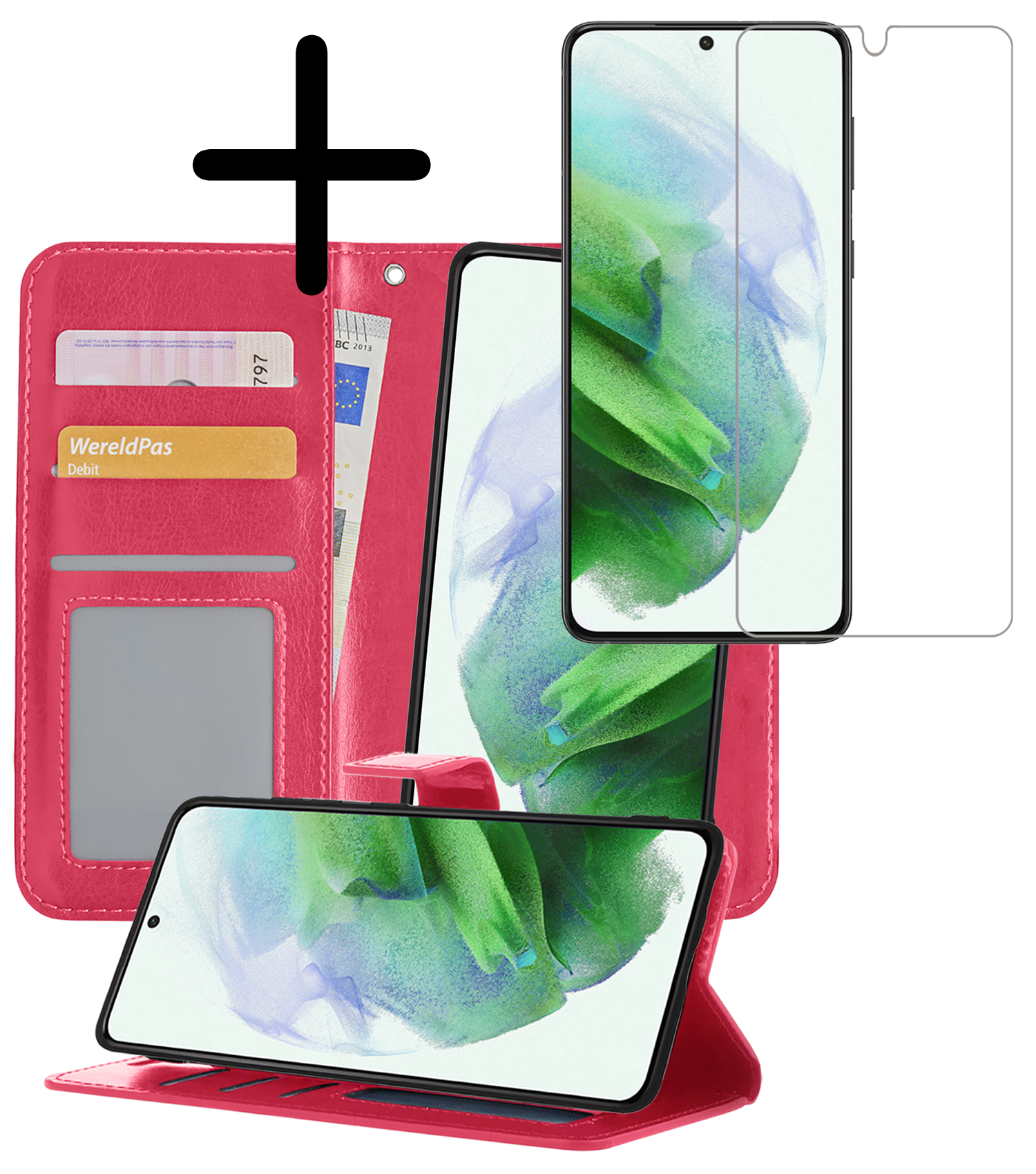 BASEY. Hoes Geschikt voor <model> Hoesje Bookcase Hoes 2-in-1 Cover Met Screenprotector - Hoesje Geschikt voor <model2> Hoes 2-in-1 Hoesje Case - <color>