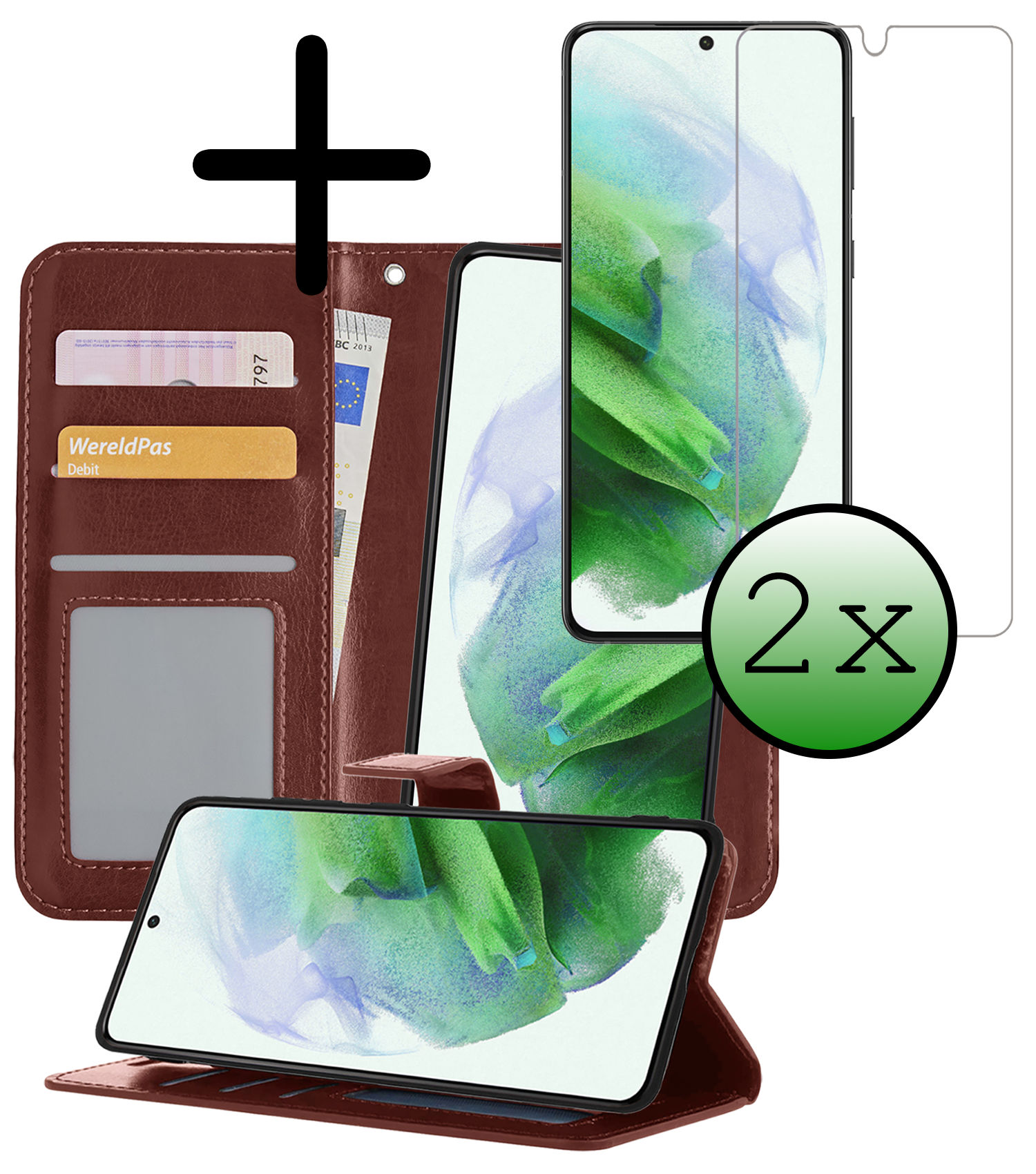 BASEY. Hoes Geschikt voor <model> Hoesje Bookcase Hoes 2-in-1 Cover Met 2x Screenprotector - Hoesje Geschikt voor <model2> Hoes 2-in-1 Hoesje Case - <color>