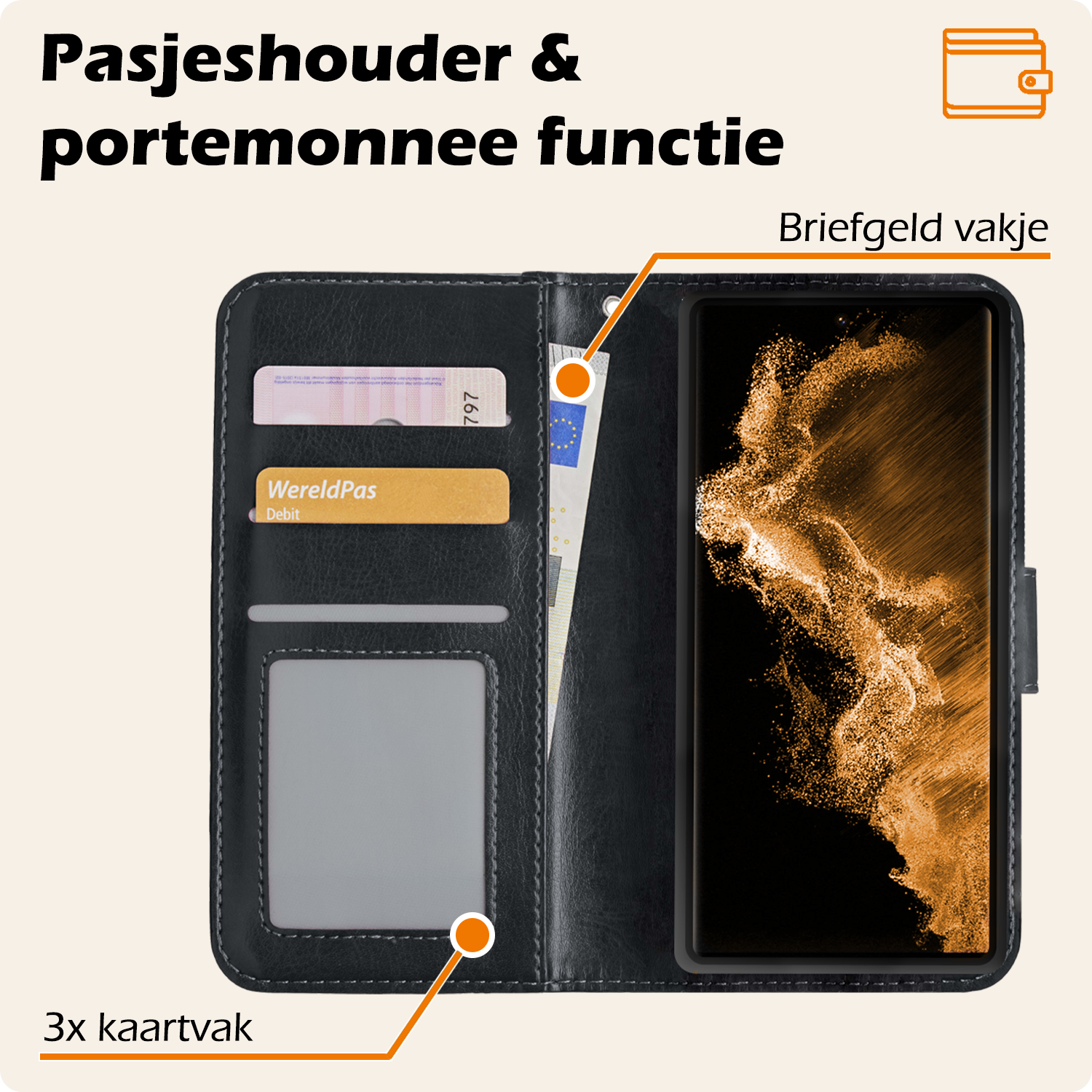 Nomfy Hoesje Geschikt voor <model> Hoesje 2-in-1 Bookcase Hoes Case Uitneembaar Met Screenprotector - Hoes Geschikt voor <model2> Hoes Cover - <color>
