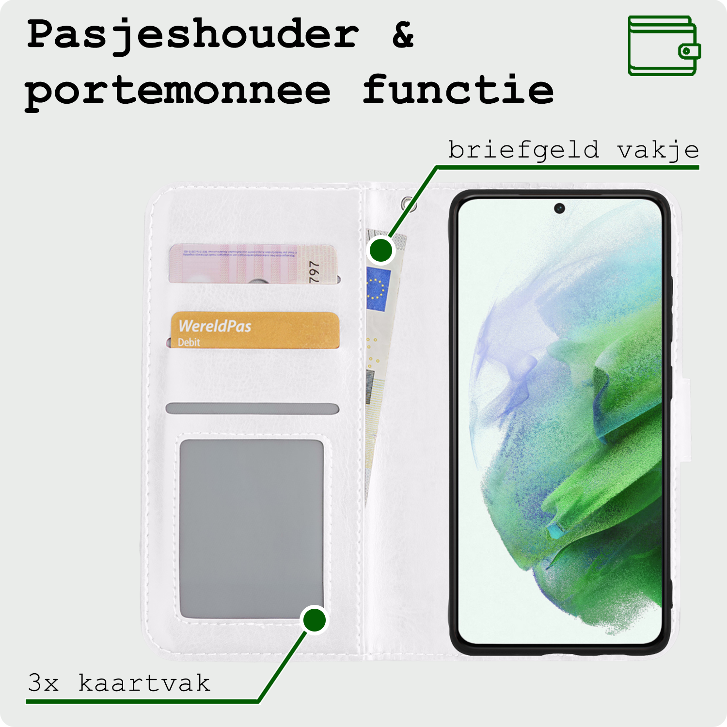 BASEY. Hoes Geschikt voor <model> Hoesje Bookcase Hoes 2-in-1 Cover - Hoesje Geschikt voor <model2> Hoes 2-in-1 Hoesje Case - <color>