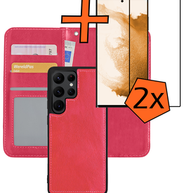 Nomfy Nomfy Samsung Galaxy S22 Ultra Hoesje Bookcase Uitneembaar Met 2x Screenprotector - Donkerroze