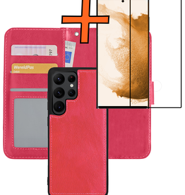 Nomfy Nomfy Samsung Galaxy S22 Ultra Hoesje Bookcase Uitneembaar Met Screenprotector - Donkerroze