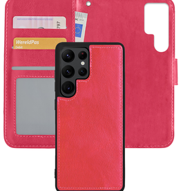 Nomfy Nomfy Samsung Galaxy S22 Ultra Hoesje Bookcase Uitneembaar - Donkerroze