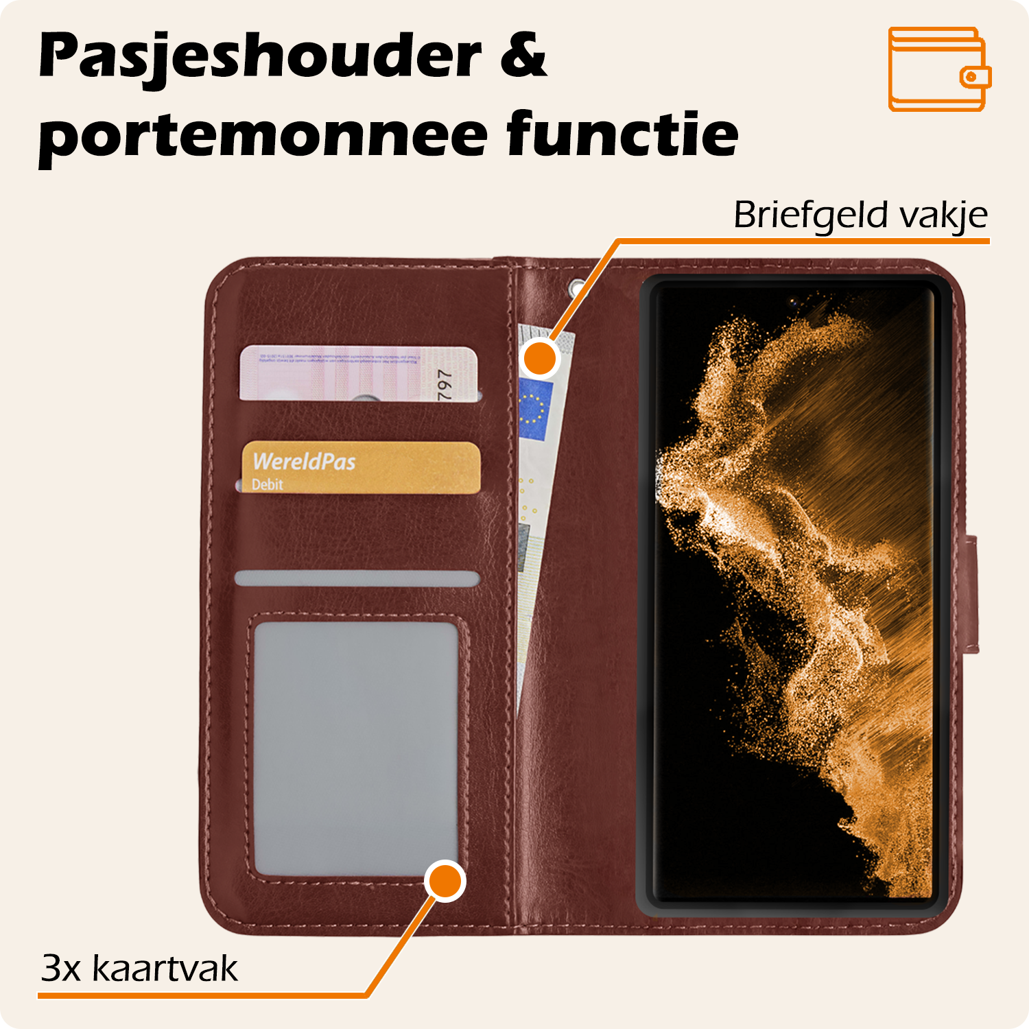 Nomfy Hoesje Geschikt voor <model> Hoesje 2-in-1 Bookcase Hoes Case Uitneembaar - Hoes Geschikt voor <model2> Hoes Cover - <color>