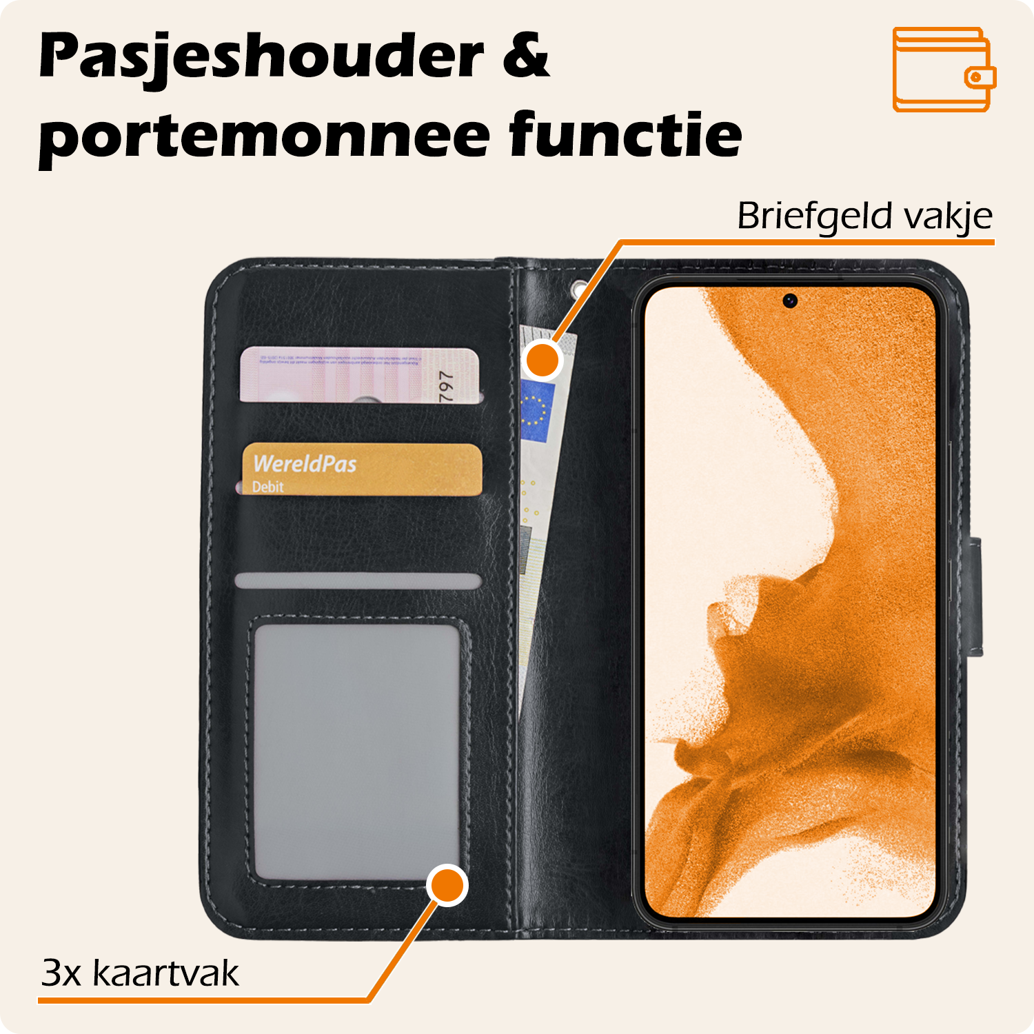 Nomfy Hoesje Geschikt voor <model> Hoesje 2-in-1 Bookcase Hoes Case Uitneembaar Met Screenprotector - Hoes Geschikt voor <model2> Hoes Cover - <color>