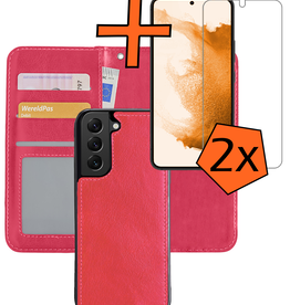 Nomfy Nomfy Samsung Galaxy S22 Plus Hoesje Bookcase Uitneembaar Met 2x Screenprotector - Donkerroze