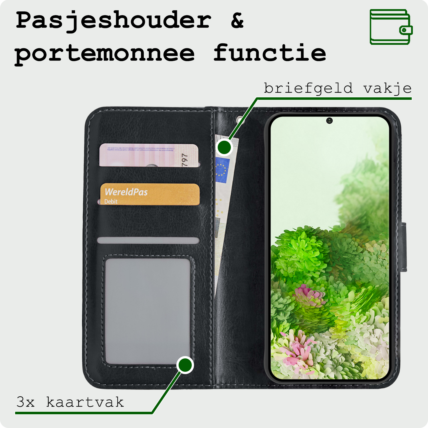 BASEY. Hoes Geschikt voor <model> Hoesje Bookcase Hoes 2-in-1 Cover - Hoesje Geschikt voor <model2> Hoes 2-in-1 Hoesje Case - <color>