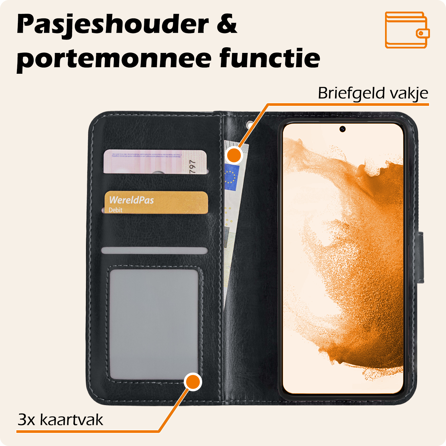 Nomfy Hoesje Geschikt voor <model> Hoesje 2-in-1 Bookcase Hoes Case Uitneembaar Met 2x Screenprotector - Hoes Geschikt voor <model2> Hoes Cover - <color>