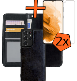 Nomfy Nomfy Samsung Galaxy S21 Ultra Hoesje Bookcase Uitneembaar Met 2x Screenprotector - Zwart