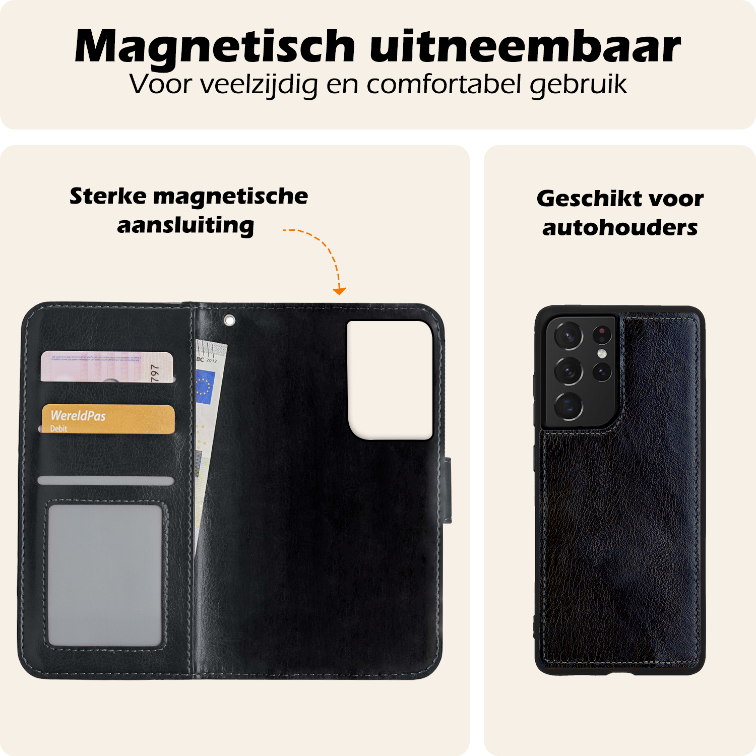 Nomfy Hoesje Geschikt voor <model> Hoesje 2-in-1 Bookcase Hoes Case Uitneembaar Met 2x Screenprotector - Hoes Geschikt voor <model2> Hoes Cover - <color>