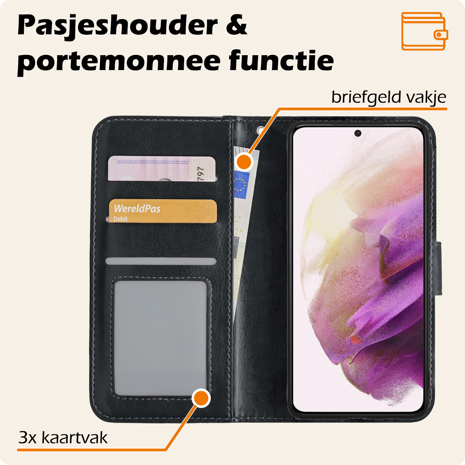Nomfy Hoesje Geschikt voor <model> Hoesje 2-in-1 Bookcase Hoes Case Uitneembaar - Hoes Geschikt voor <model2> Hoes Cover - <color>